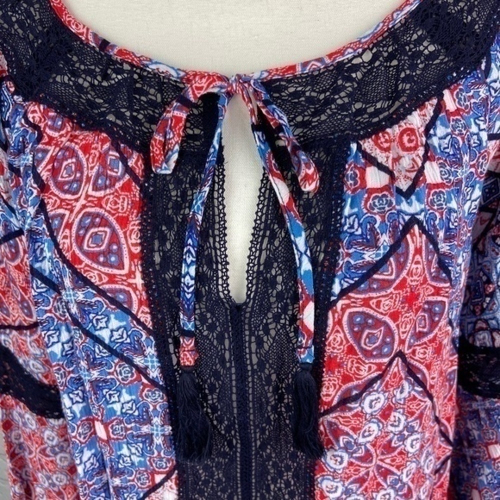 Jessica Simpson‎ Blouse Top Bandana Alaya Sheer Lace Boho Peasant Top Size L - Picture 2 of 16